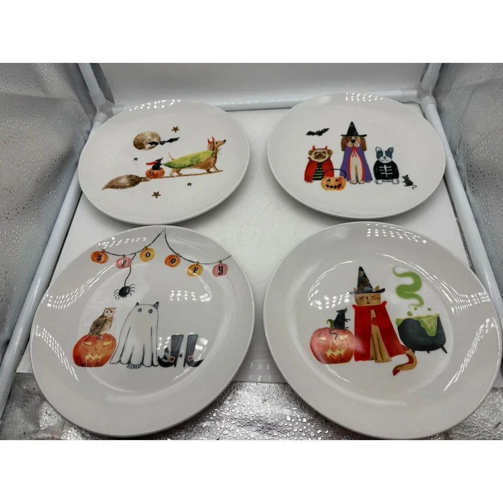 Harvest Green Studio Halloween Dog Cat Salad Dessert Plates (4)